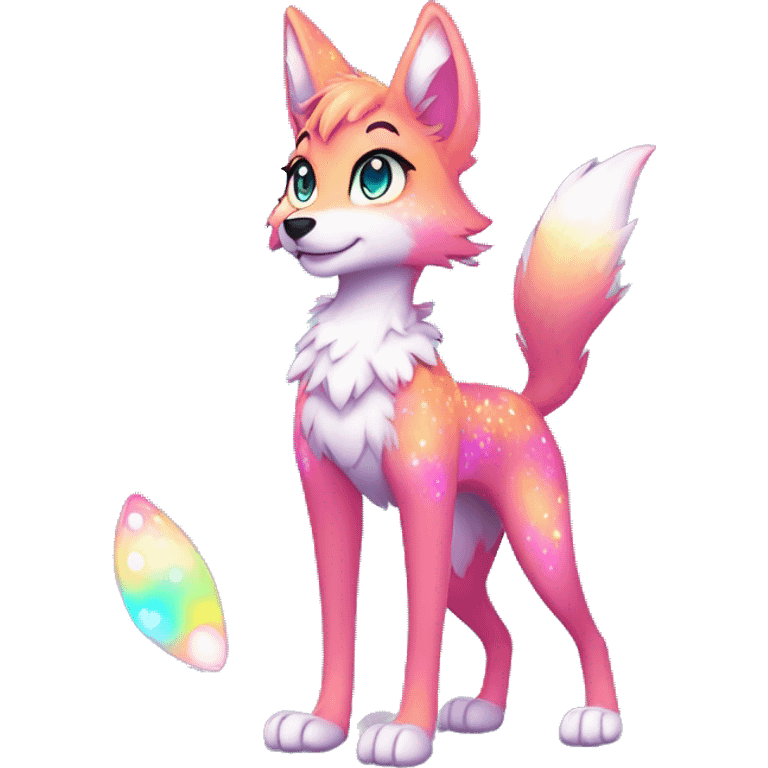 Anthro Colorful Shiny Fionbri-Falvie-sparkle-wolf-sona with neon spots full body emoji