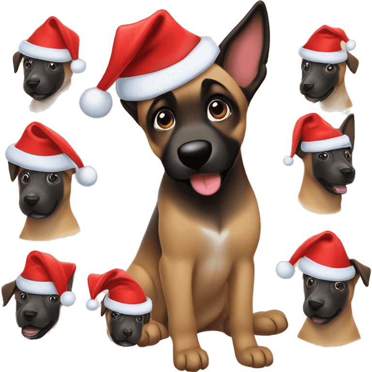 Belgian malinois puppy in a Santa hat cartoon emoji