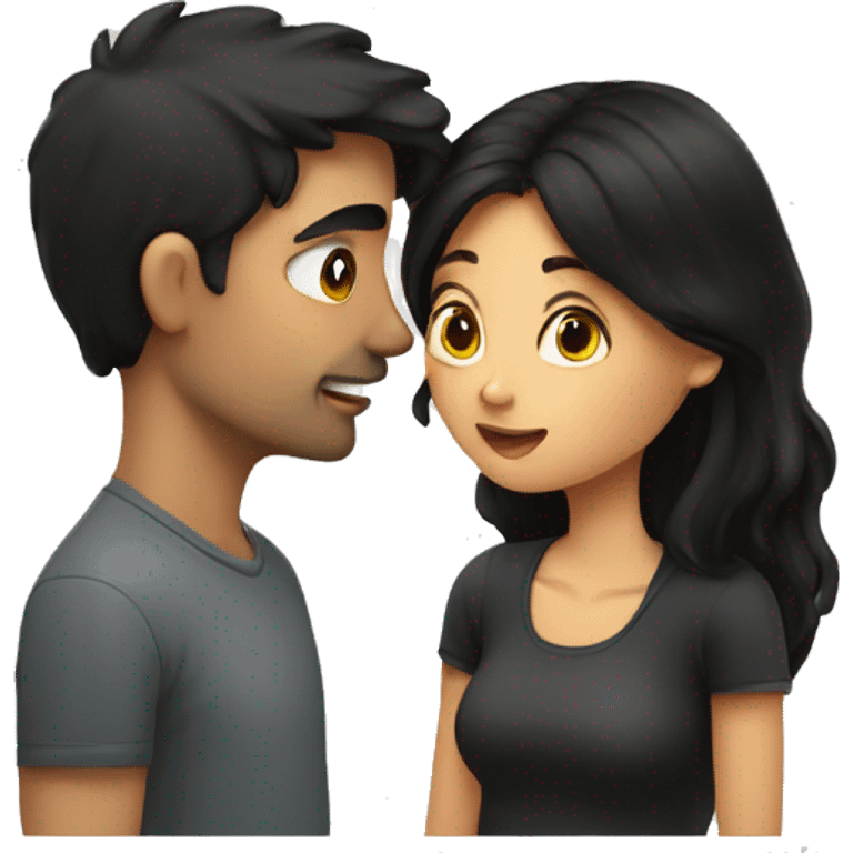 A girl with dark hair kisses a guy with dark hair emoji