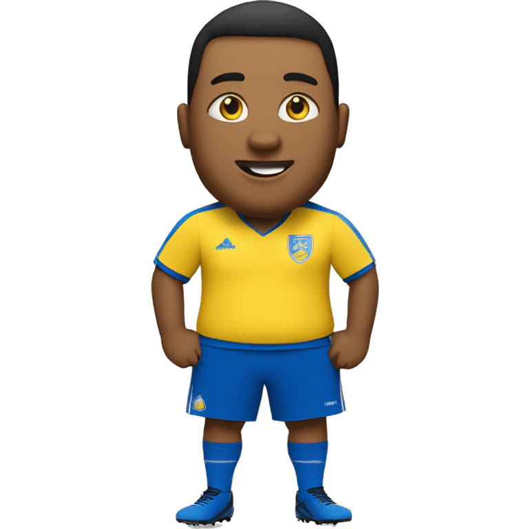 Fat soccer player in yellow shirt and blue shorts and blue socks emoji