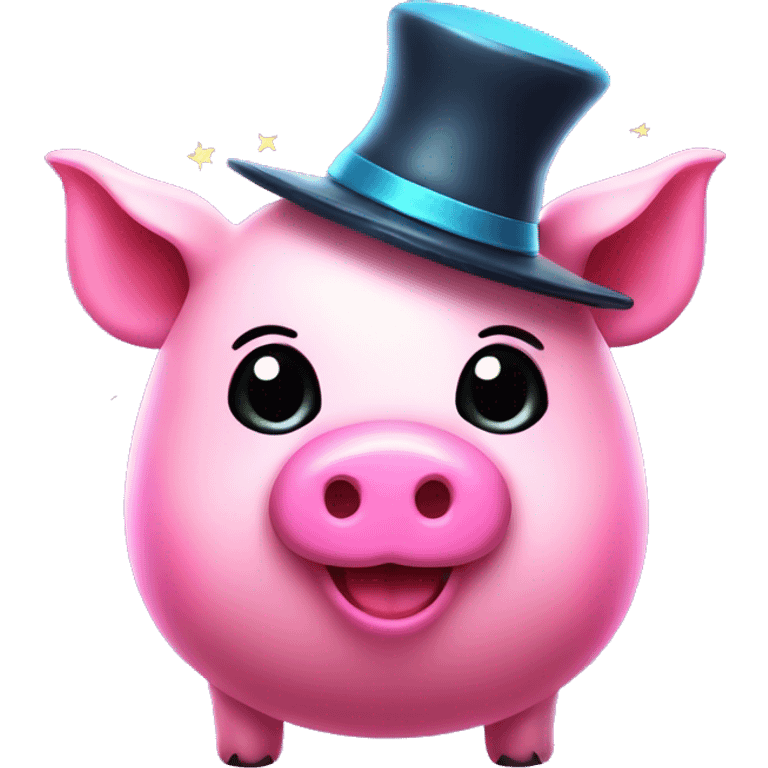 Kawaii neon pig with magic hat and wand  emoji