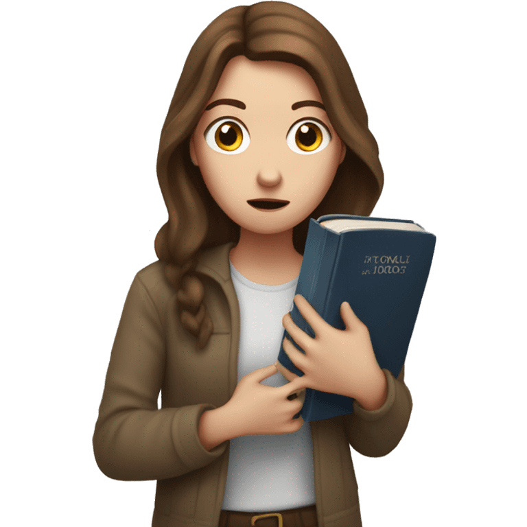 White Girl with brown hair Looking scared, with a bible in hand  emoji