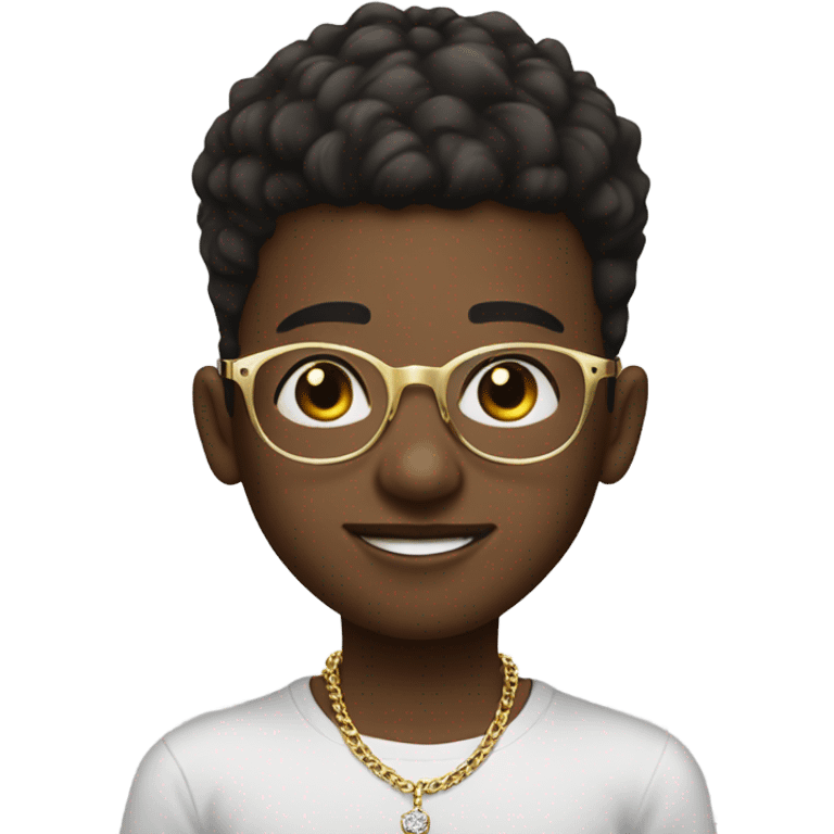 Boy with round clear glasses and low taper fade and a real gold necklace and a diamond bracelet emoji