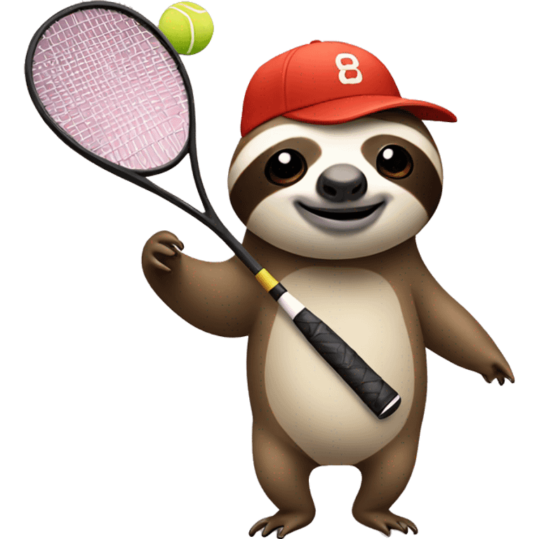 sloth in a cap with a tennis racket emoji