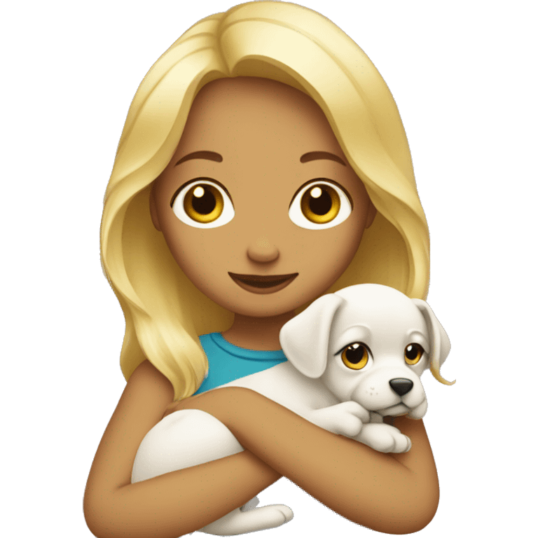 Blond girls holding puppy  emoji