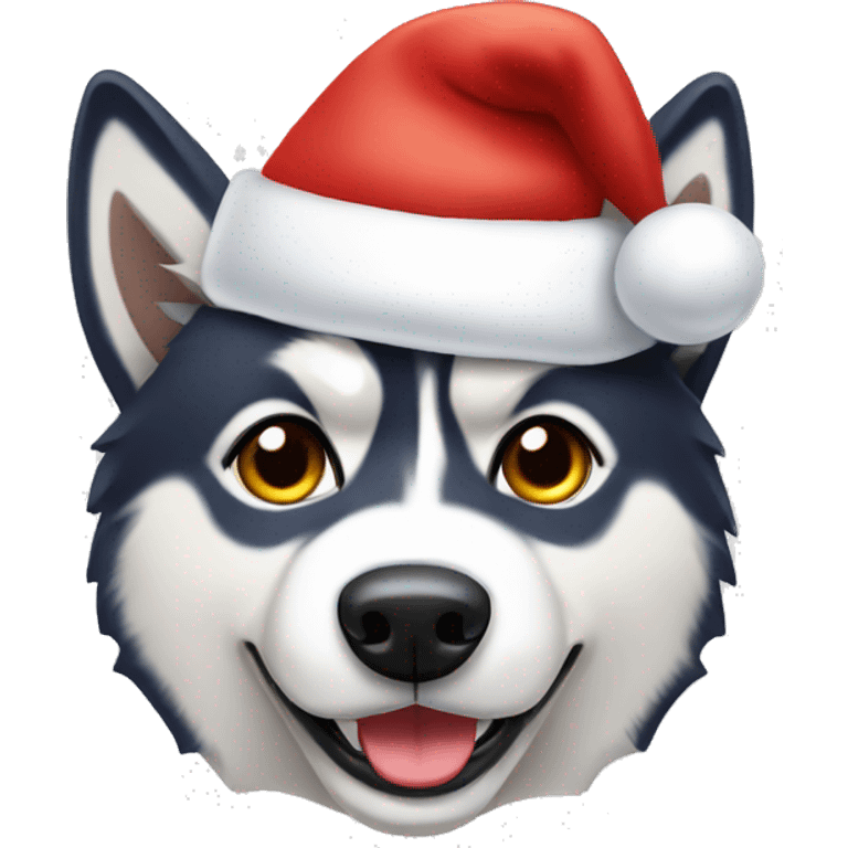 A husky with Santa’s hat emoji