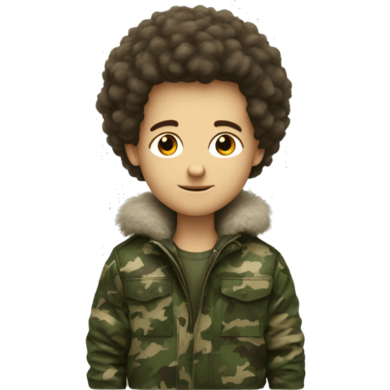 a white boy with fluffy hair and camo jacket emoji