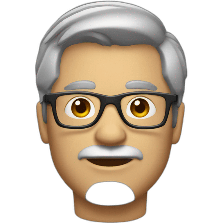 unshaved man with strong jaw, short grey hair brushed back wearing small glasses and headset emoji