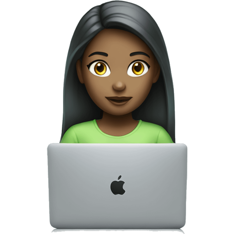 Girl with MacBook realistic color light green-blue emoji