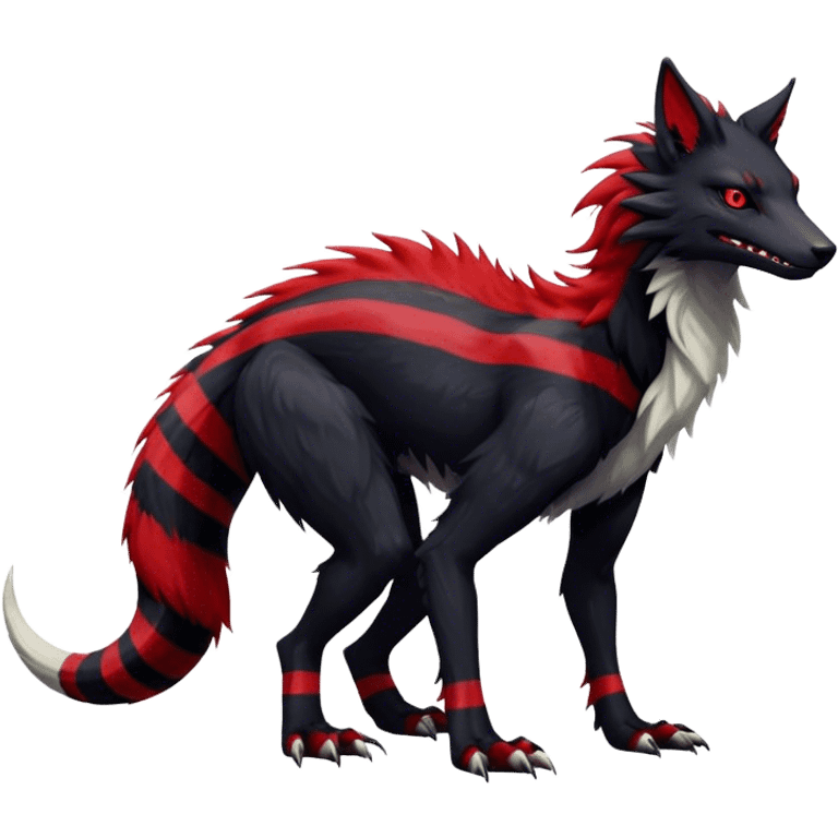 Cool Edgy Vernid-Sergal, Feral, Four Legs, Tail, Black fur, Red stripes, Full body, LiLaiRa emoji