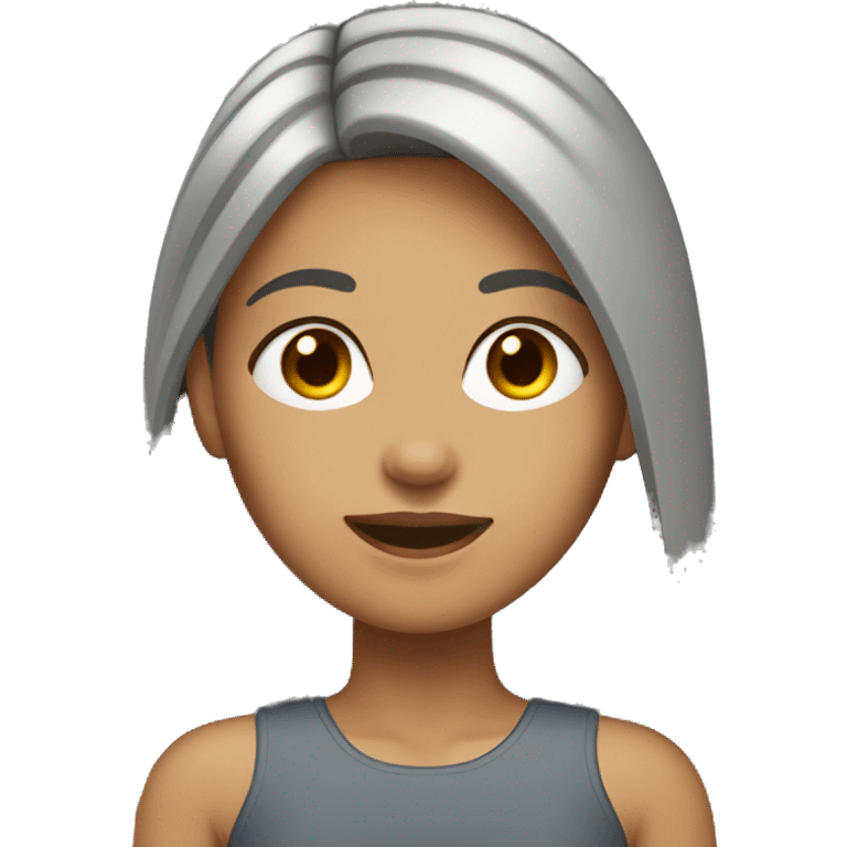 Tan girl with long straight medium gray hair parted in the middle emoji