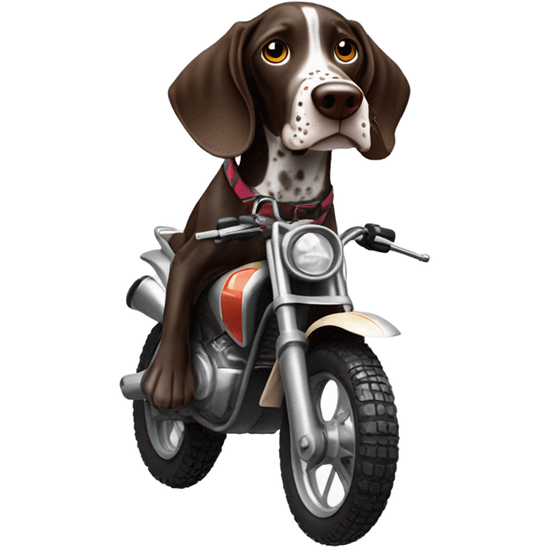 German shorthair pointer on a dirt bike emoji