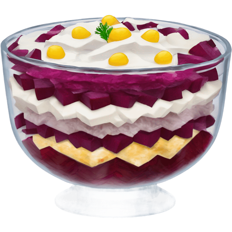 Shuba russian Layered Beet dish  with Herring and mayonnaise in Crystal bowl  emoji