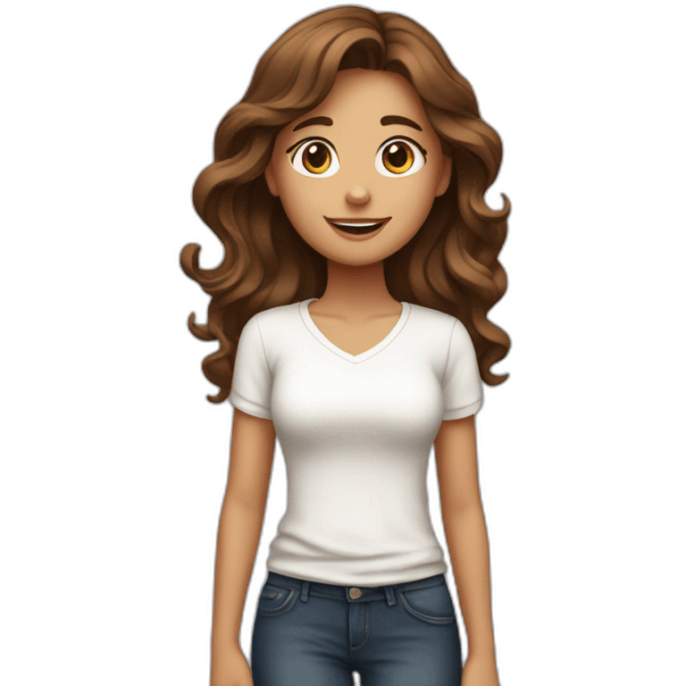 Long Wavy brown haired girl with white top emoji