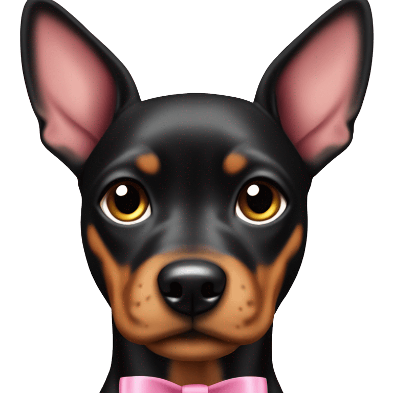 black tan pinscher big ears girly pink bow emoji