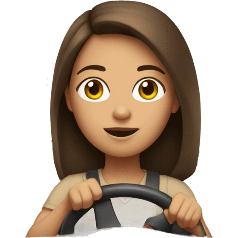 Girl with brown hair driving a car emoji