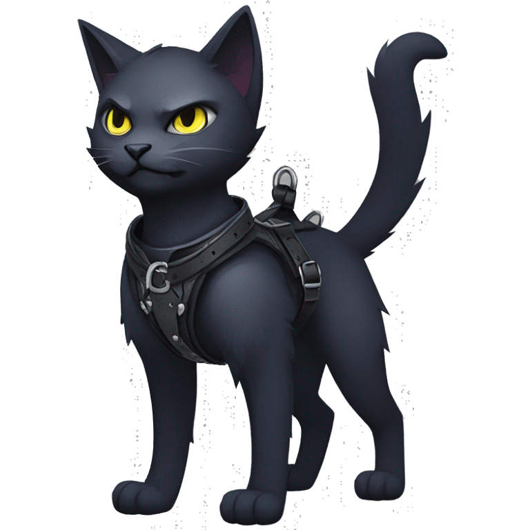 cool edgy fantasy dark-shadow-themed animal vampiric cat hybrid Fakemon  with a harness and collar full body emoji