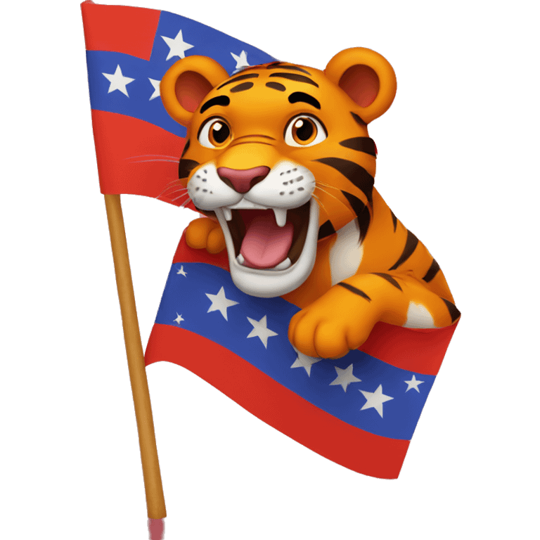 Flag with red background and in the middle a tigger  emoji