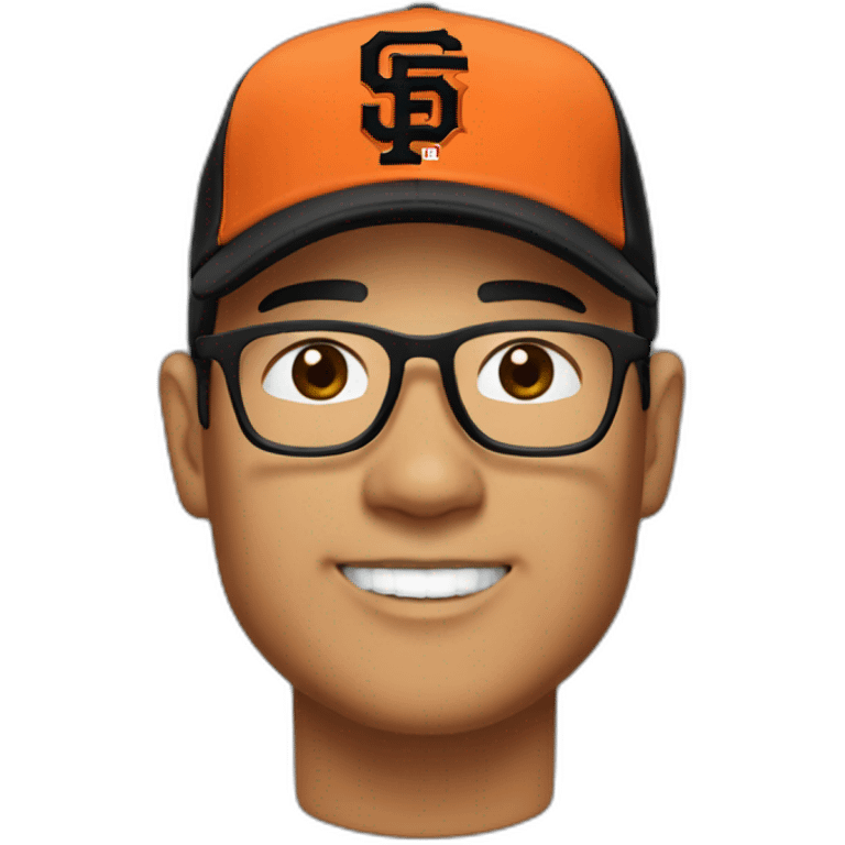 Asian middle age man with glasses, black quarter zip and black sf giants baseball cap emoji