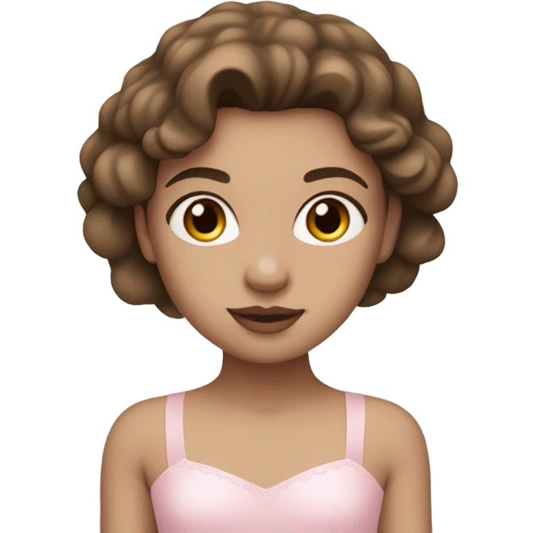 girl with WHITE SKIN, brown hair, pink lips, and ballerina pink soft emoji