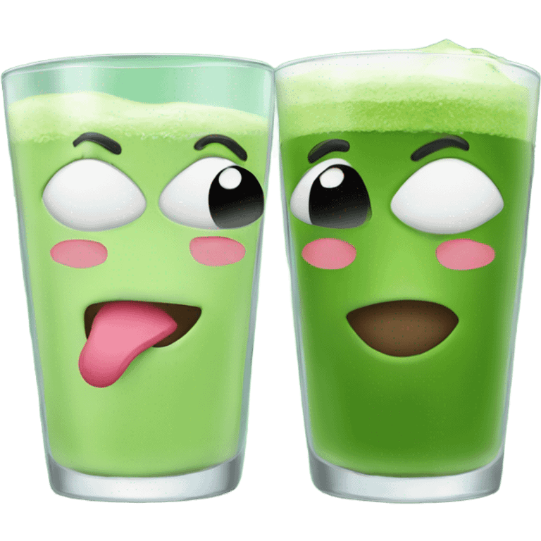 Two glass of matcha kissing each others emoji