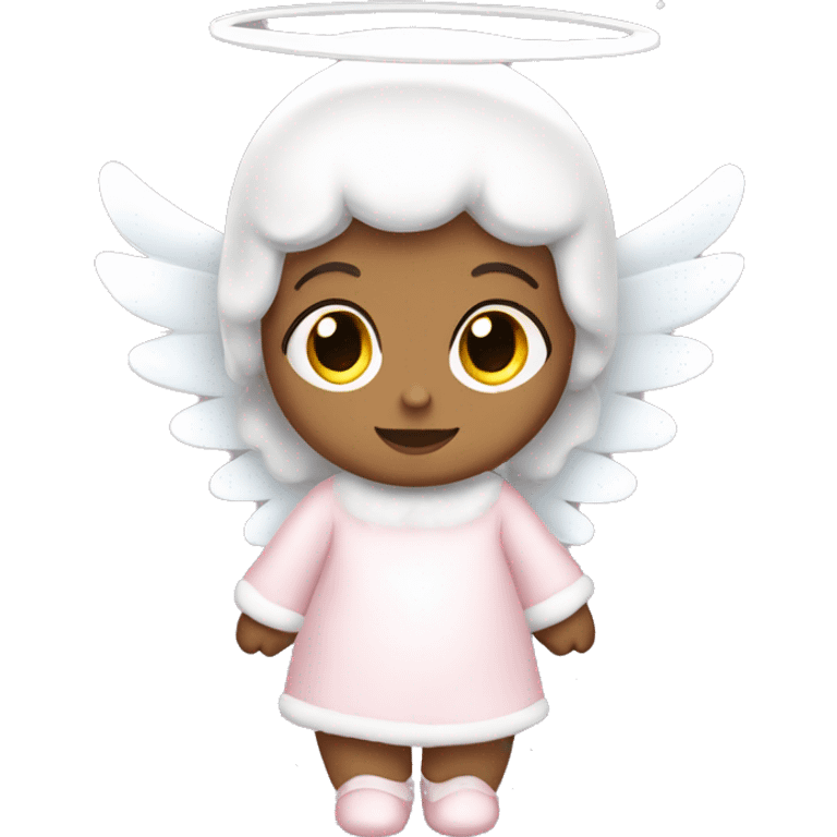 Christmas, white baby angel with light pink, snowy clothes, and bows  emoji