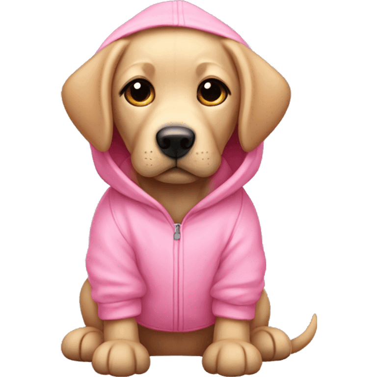 Mini labrador wearing pink hoodie emoji