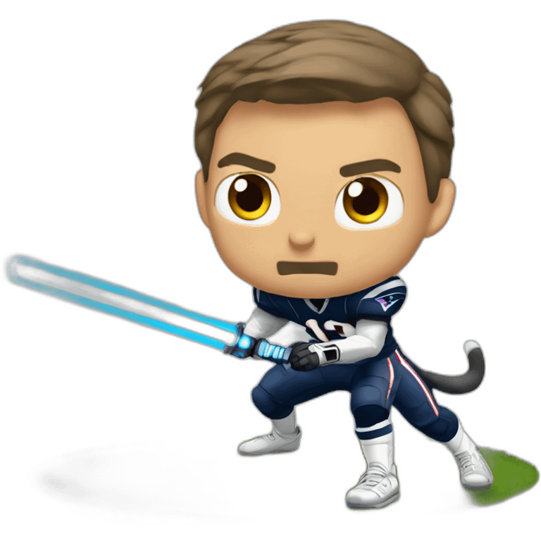 Tom brady fighting a cat with a lightsaber emoji