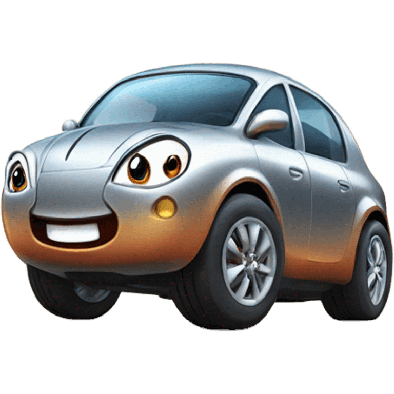 Metal cute Kirby ball driving on 4 car wheels emoji