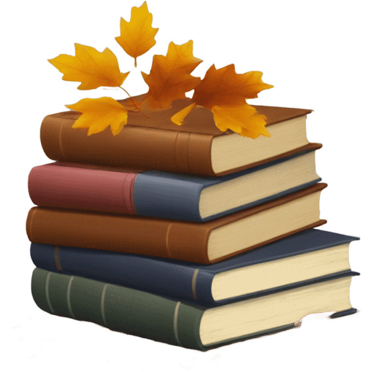  A stack of books with autumn leaves around. emoji