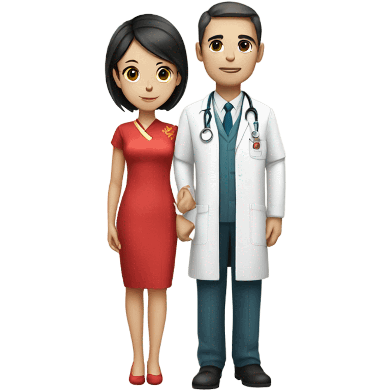 girl in qipao with a male doctor in white Dr uniform emoji