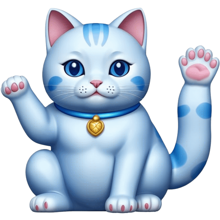 lucky cat blue with 1 hand up emoji