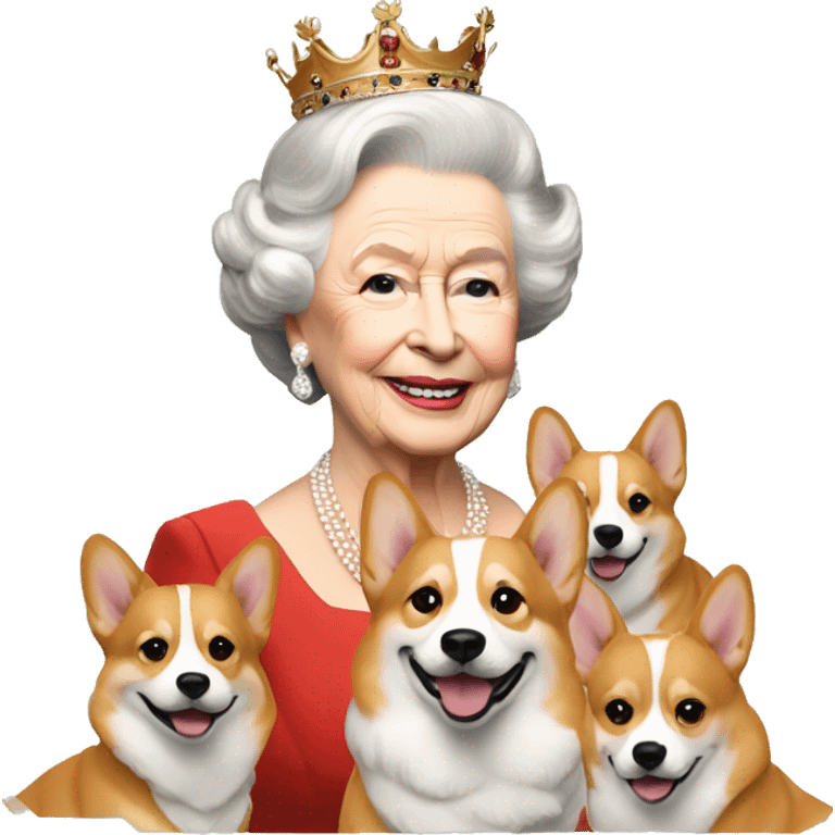 Queen Elizabeth and three Corgis  emoji