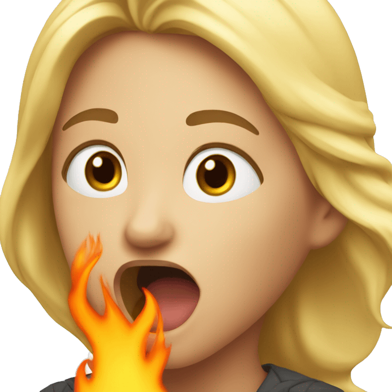 Blonde girl breathing fire out of her mouth  emoji