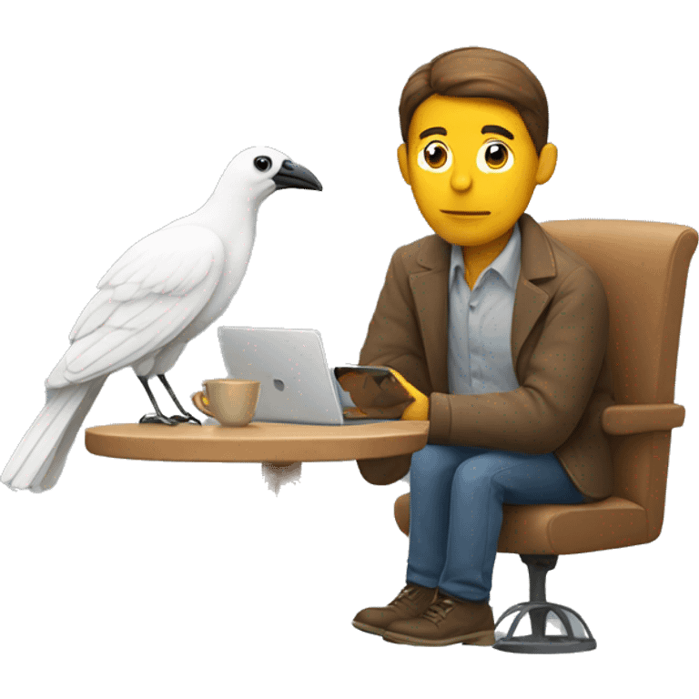 Man with bird and phone liying  emoji