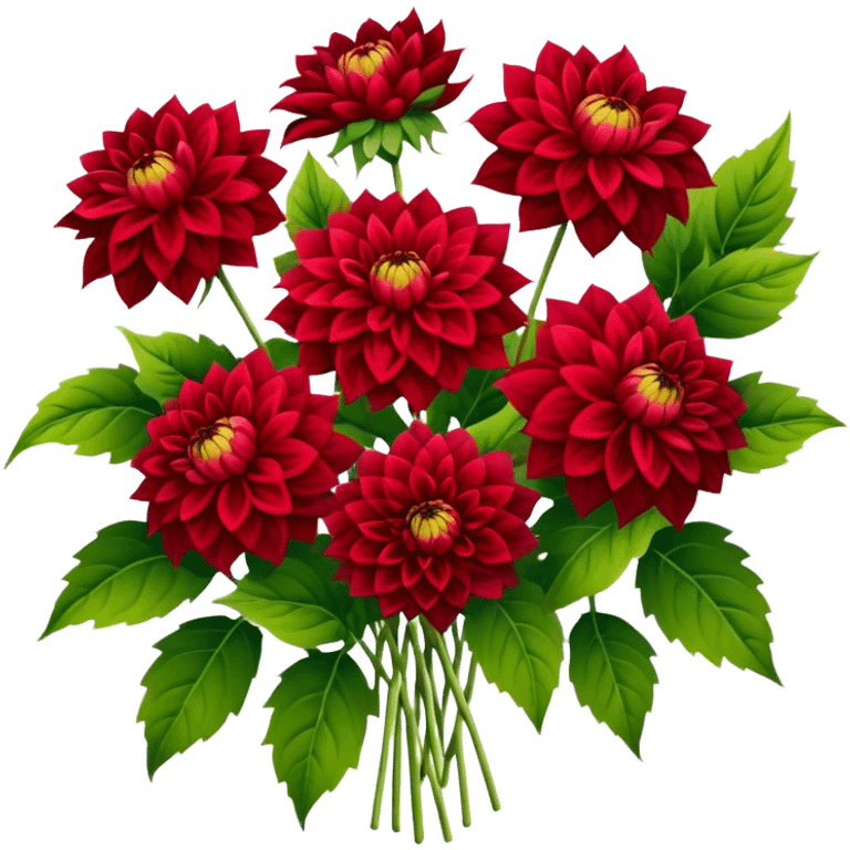 luxuriant, big bouquet Red Dahlia, stem, leaf emoji