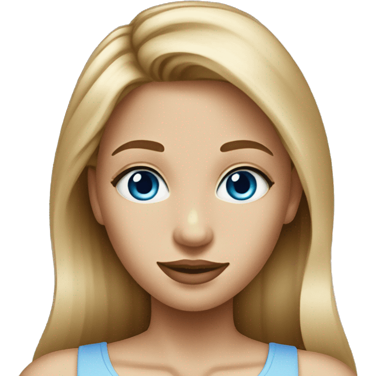 dark blonde girl with long hair and blue eyes wearing a light blue cropped top emoji