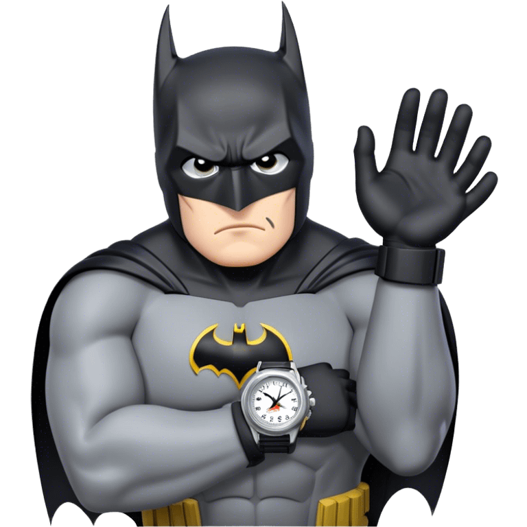 Batman looking stressed at his watch emoji