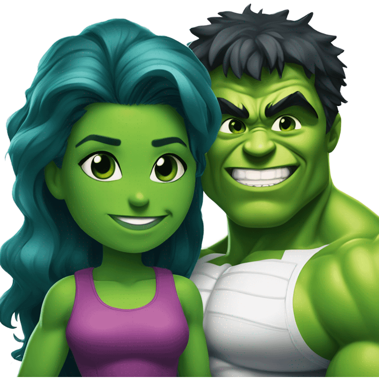 Mini cute Hulk with she hulk emoji