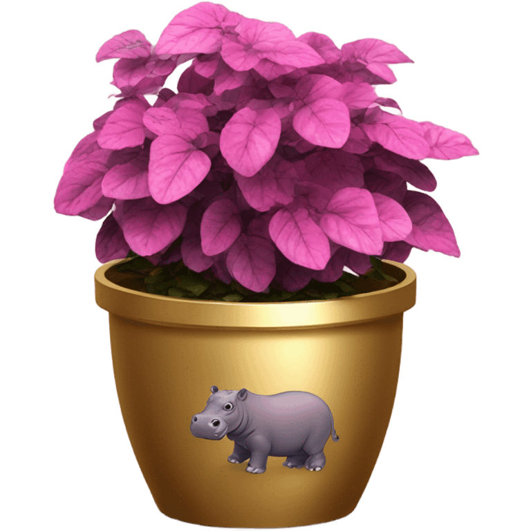 Hippo Hypoestes pink in round gold planter emoji