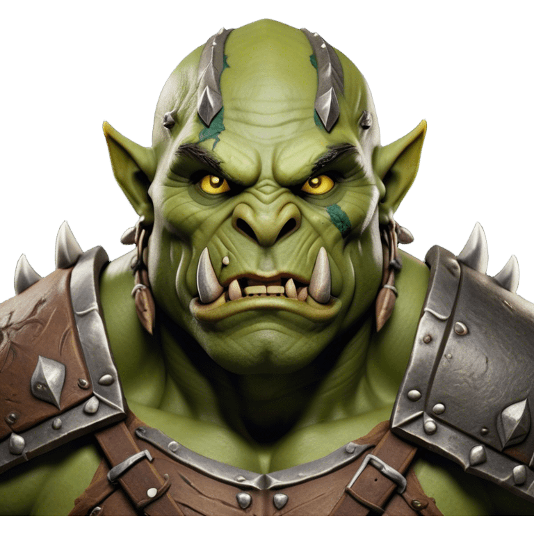 Cinematic Realistic WoW Orc Warrior Portrait, head tilted dramatically with an exaggeratedly amused expression, blending raw, primal might with a touch of unexpected humor. His battle-scarred green skin, robust muscles, and intricately detailed tribal armor in deep, earthy tones are rendered with lifelike texture and dynamic lighting, high shine, dramatic yet whimsical, capturing an orc warrior whose epic strength is matched by a playful, irreverent charm. emoji