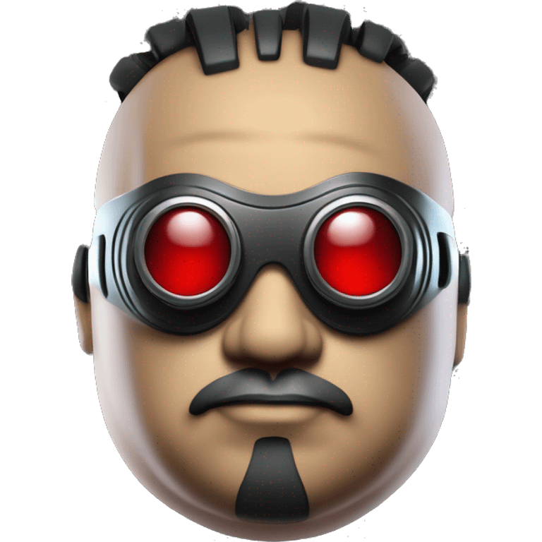 Fat cyborg head with red steampunk goggles, black goatee and circuits emoji