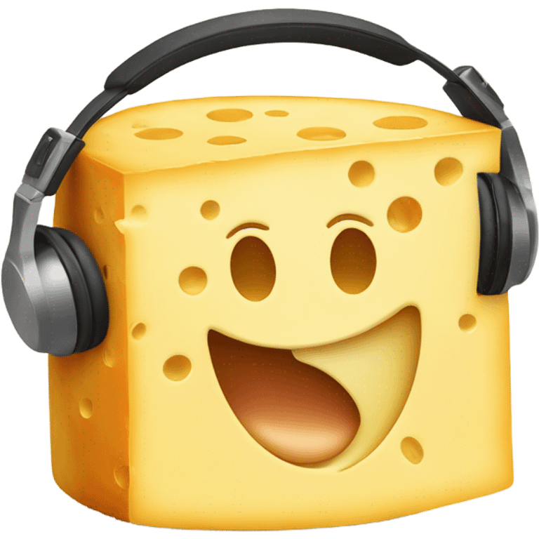 Round block of cheese listening to music emoji