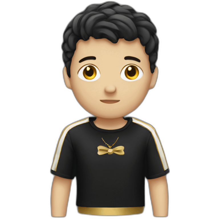 A white kid wearing black and gold emoji