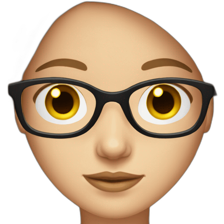 young white woman with brown straight hair and blue eyes wearing glasses with black frame emoji