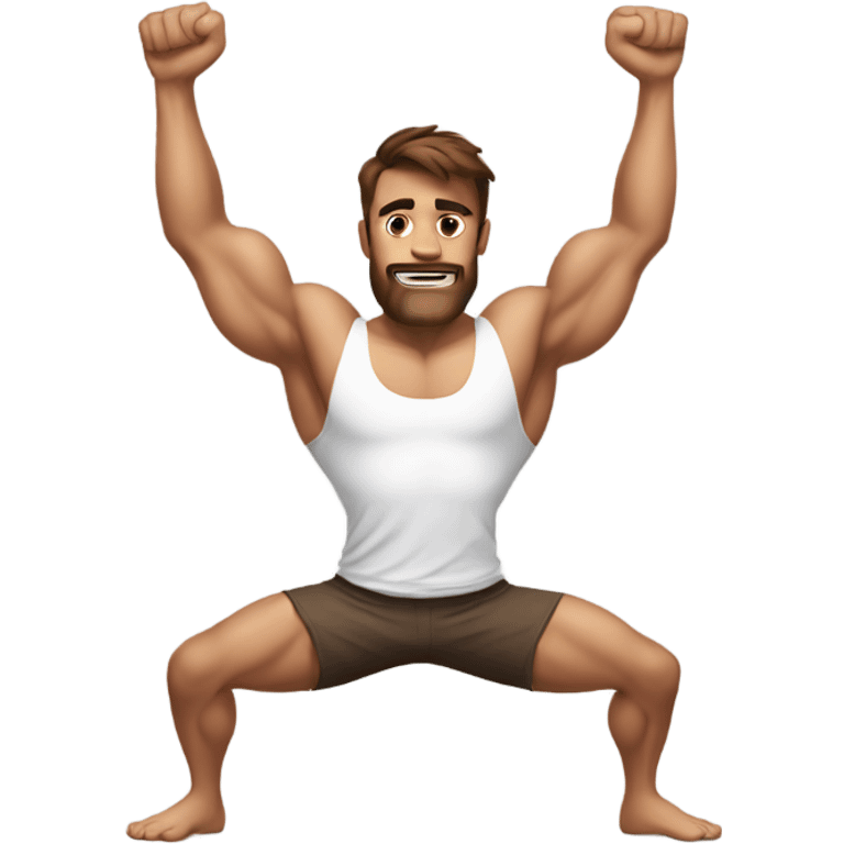 brown-haired man with a white tank top and muscles doing a handstand emoji