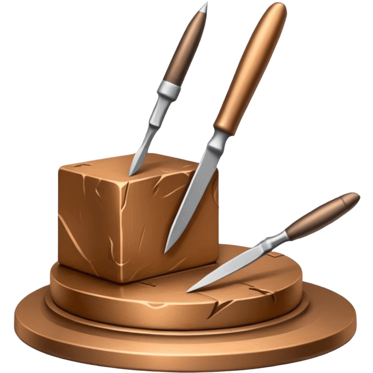 Icon for sculpting, with sculpting tools, sculpture in progress on a textured surface, minimalistic style, clean lines, transparent background. emoji