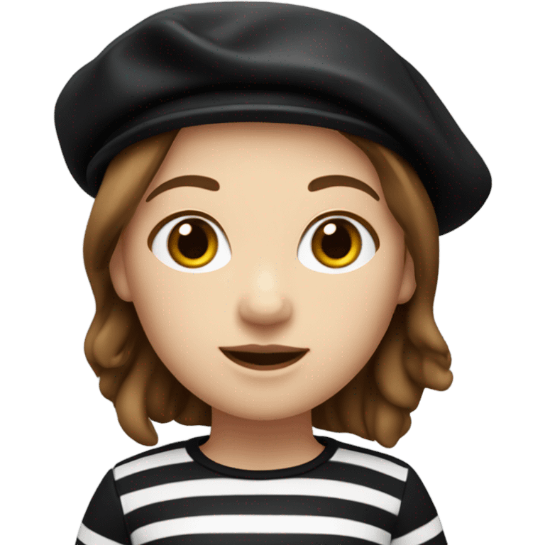 memoji breton girl brown hair with black beret and stripes  emoji