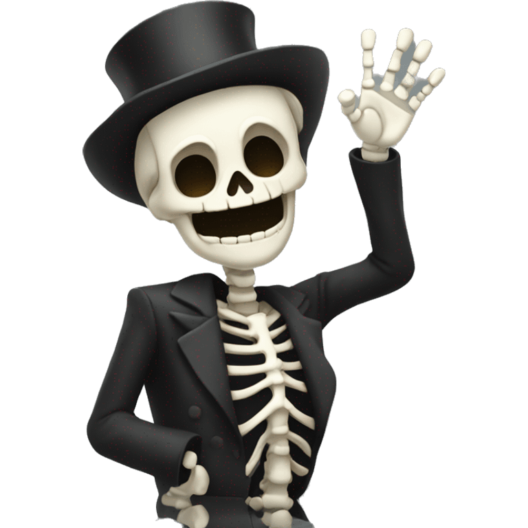 Skelton waving high while smiling  emoji