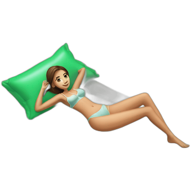 young brunette woman with green eyes sunbathing on an inflatable mattress in the ocean emoji